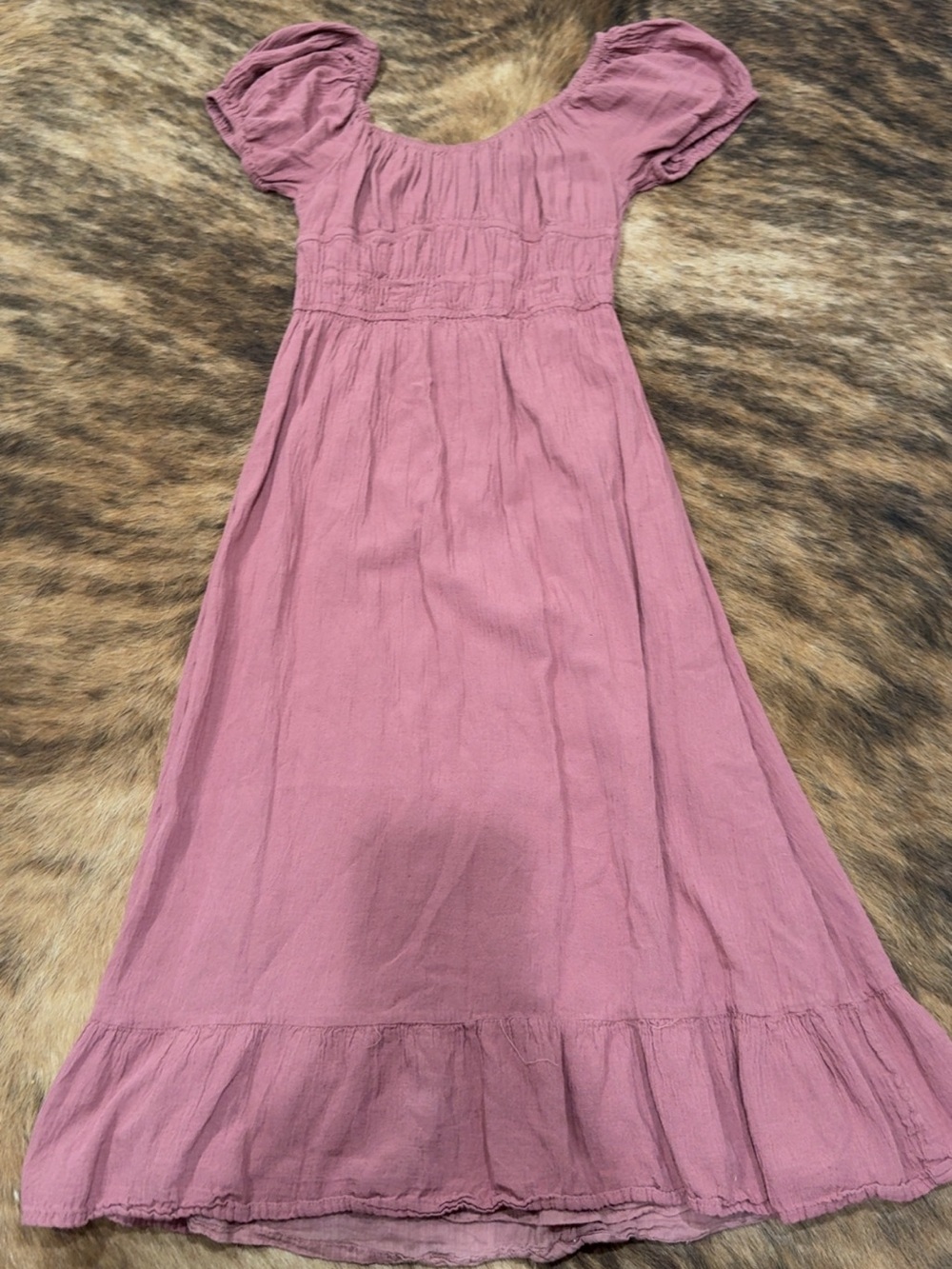 Women's Mauve Puff-Sleeve Maxi Dress - Smocked Bodice - Picture 1 of 3